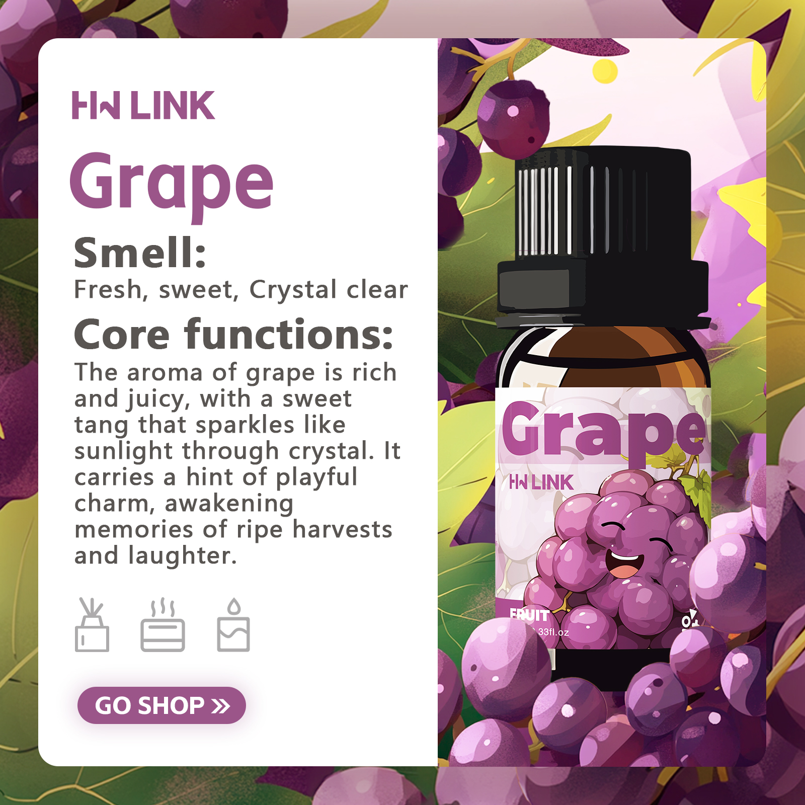Grape Essential Oil 10ml  Grap - огляд і ціна Home Fragrance Flowers
